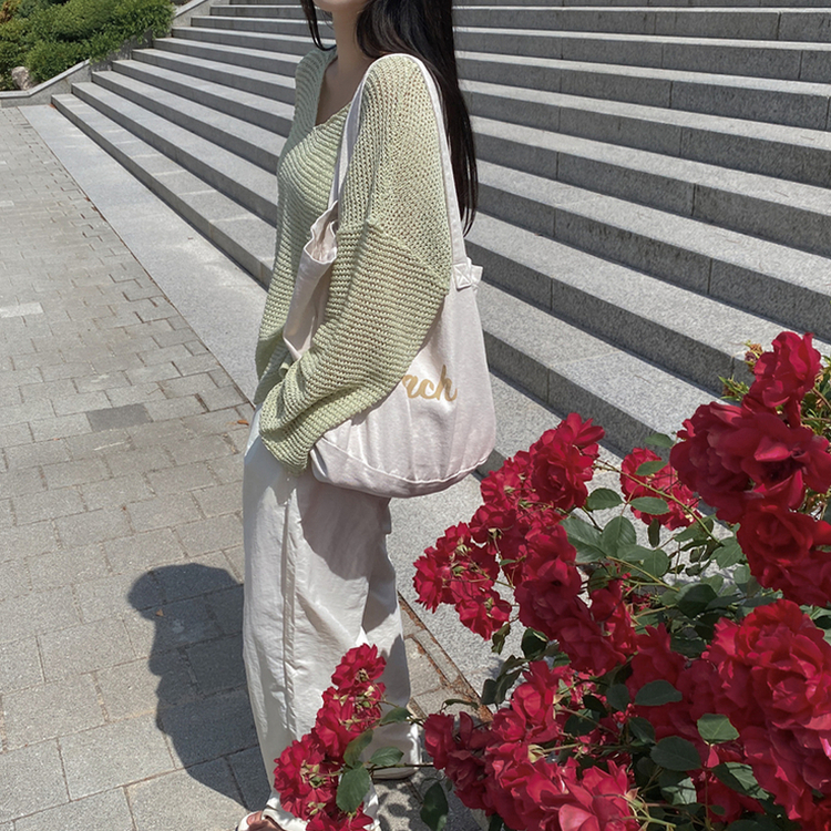 メッシュシアーディープVネック長袖ニット(6color) LIGHT GREEN