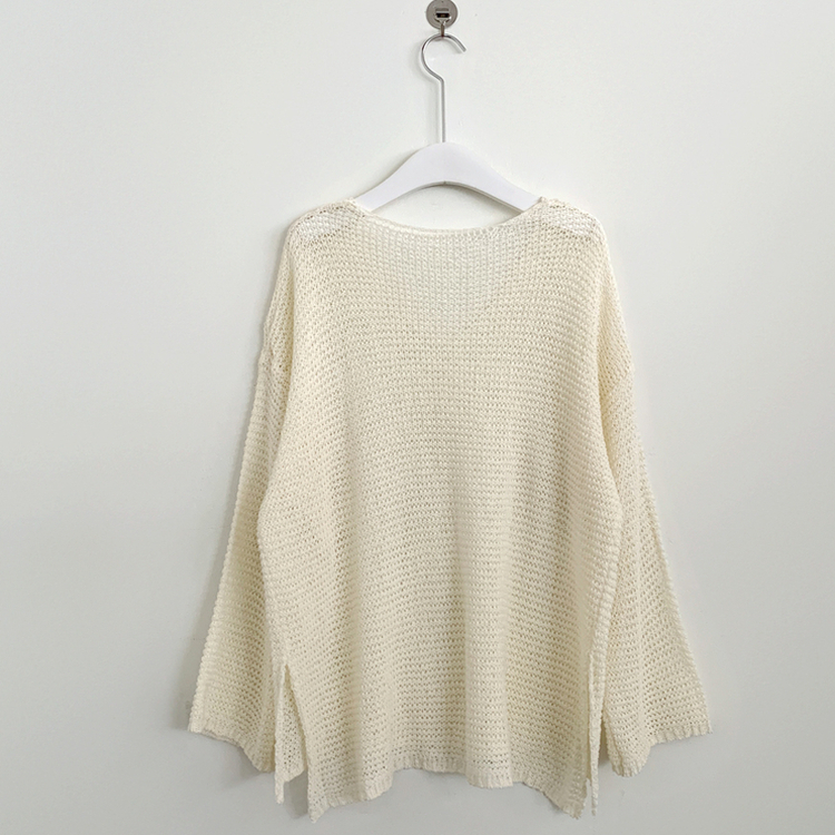 メッシュシアーディープVネック長袖ニット(6color)