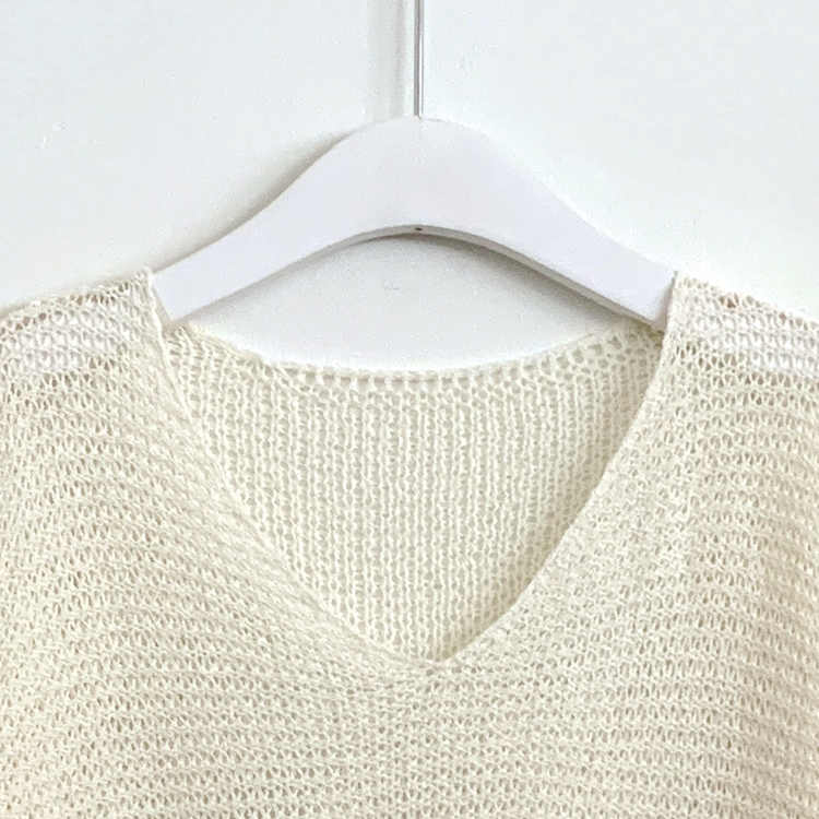 メッシュシアーディープVネック長袖ニット(6color)