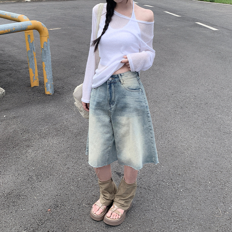 ワンショルダーシアー長袖Tシャツ IVORY