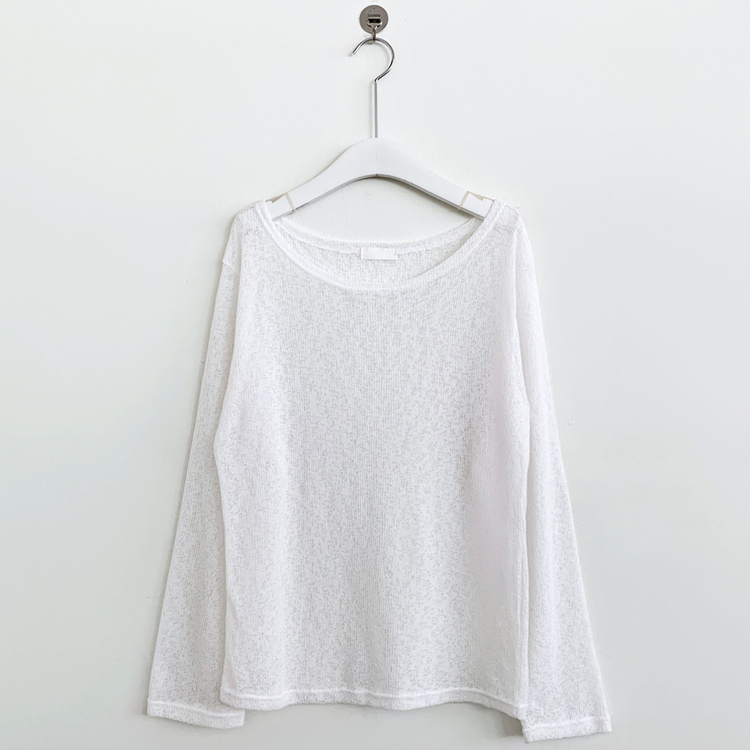 ワンショルダーシアー長袖Tシャツ