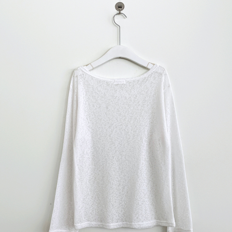 ワンショルダーシアー長袖Tシャツ