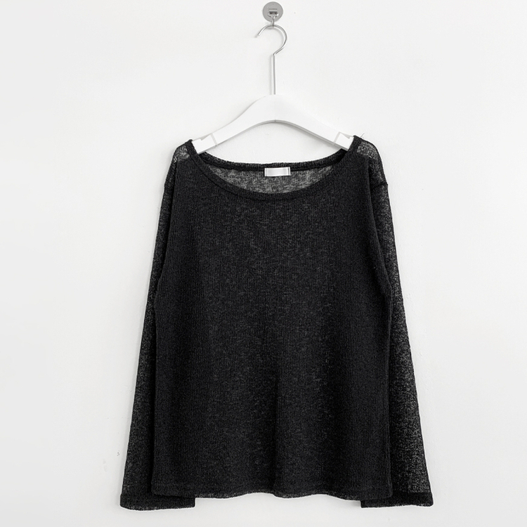 ワンショルダーシアー長袖Tシャツ