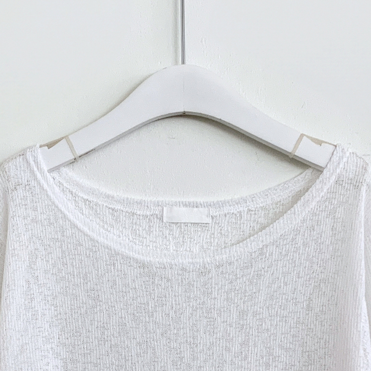 ワンショルダーシアー長袖Tシャツ