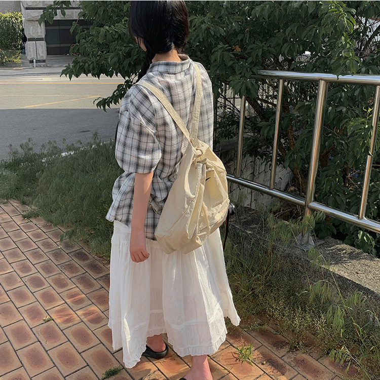 オーバーサイズチェック半袖シャツ IVORY