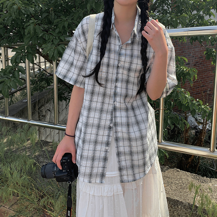 オーバーサイズチェック半袖シャツ IVORY