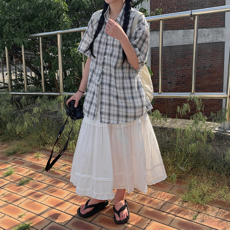 オーバーサイズチェック半袖シャツ IVORY