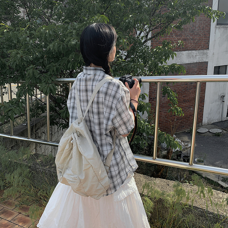 オーバーサイズチェック半袖シャツ IVORY