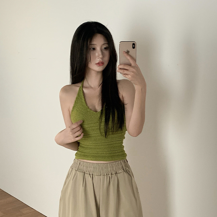 ホルターネックニットキャミソール KHAKI