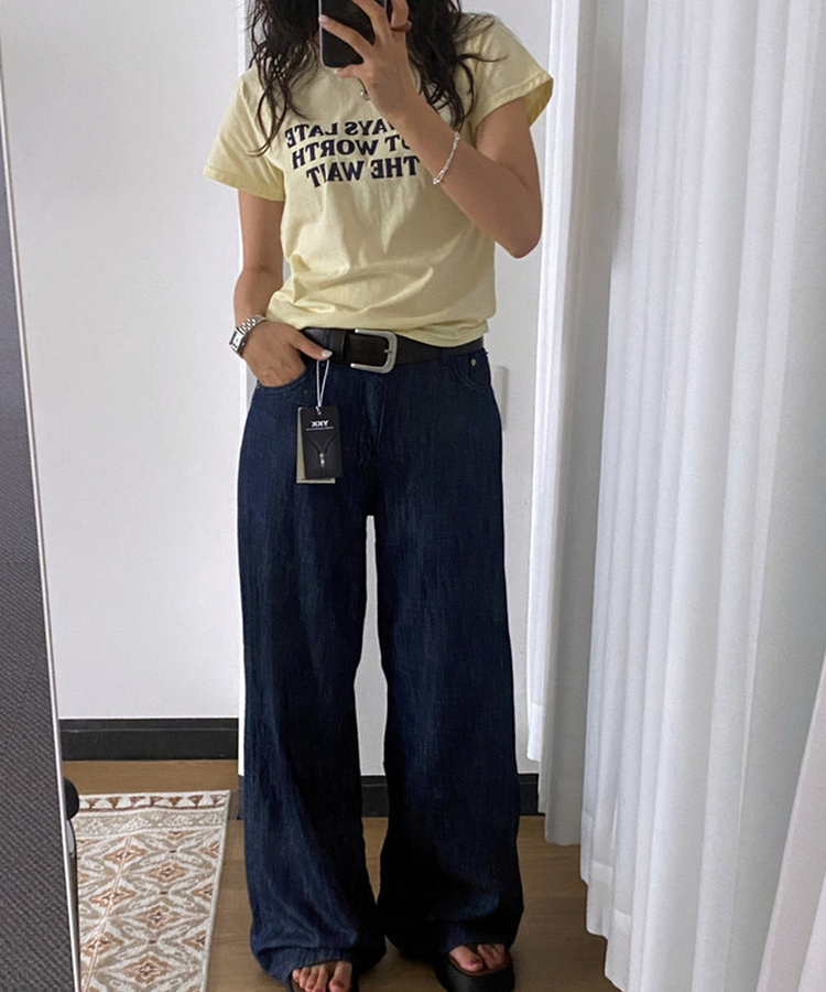 ヴィンテージレタリングスリム半袖Tシャツ LIGHT YELLOW