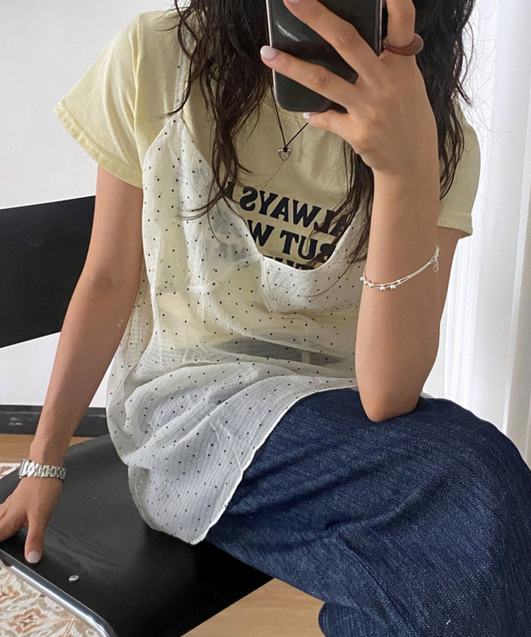 ヴィンテージレタリングスリム半袖Tシャツ LIGHT YELLOW