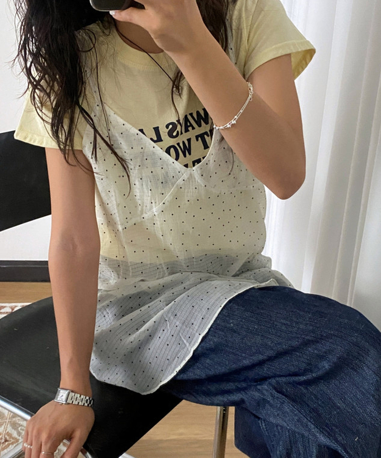 ヴィンテージレタリングスリム半袖Tシャツ LIGHT YELLOW