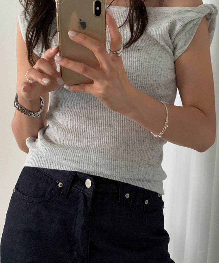 ボートネックリブニットトップス GREY