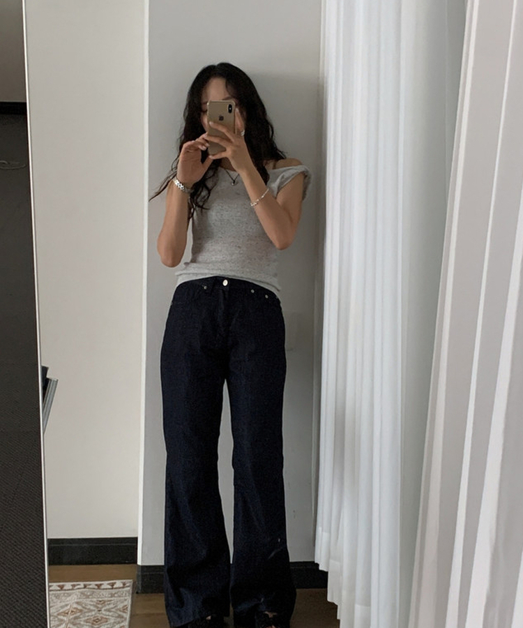 ボートネックリブニットトップス GREY