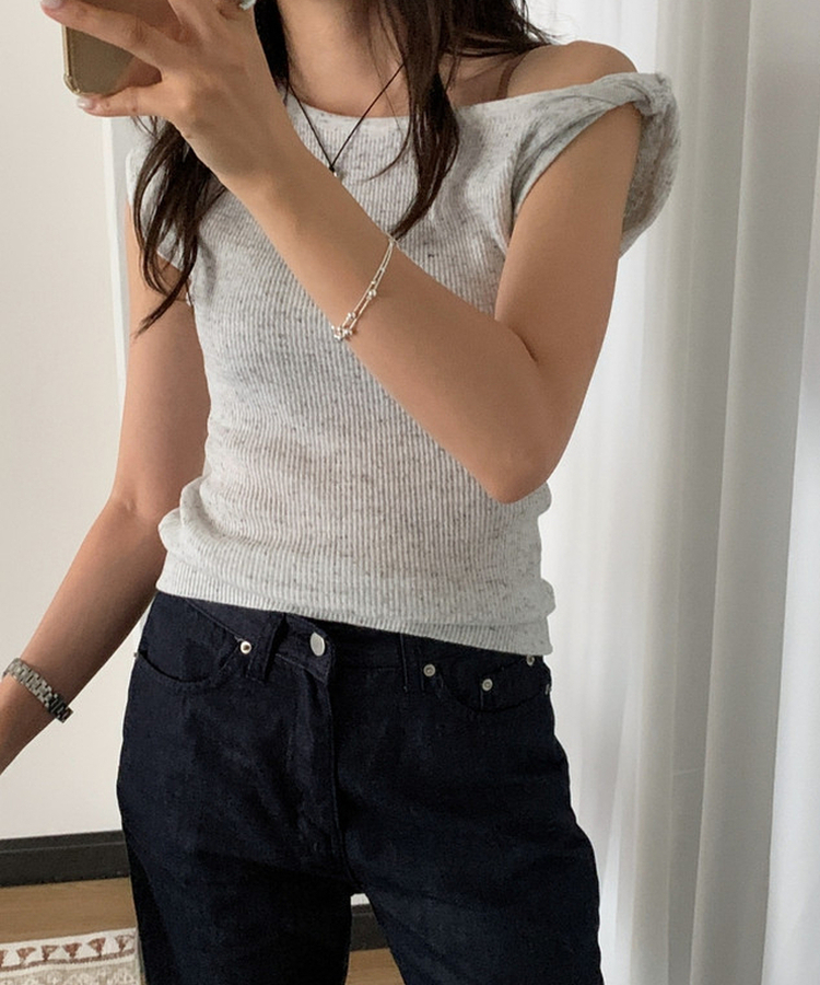 ボートネックリブニットトップス GREY
