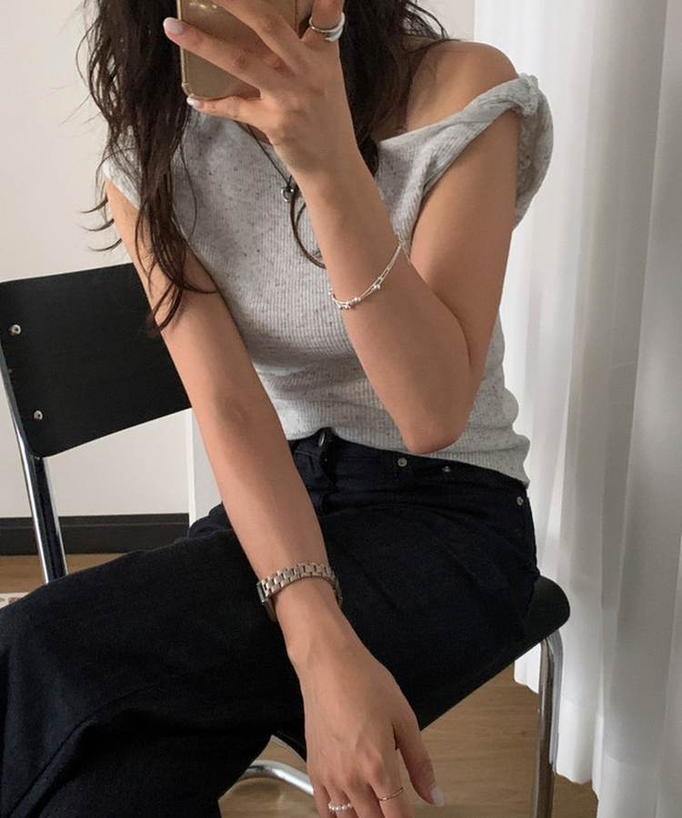 ボートネックリブニットトップス GREY