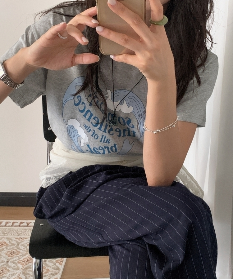 ベーシックレタリング半袖Tシャツ GREY
