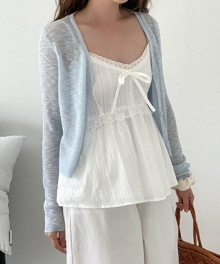 リブVネックニットカーディガン SKY BLUE