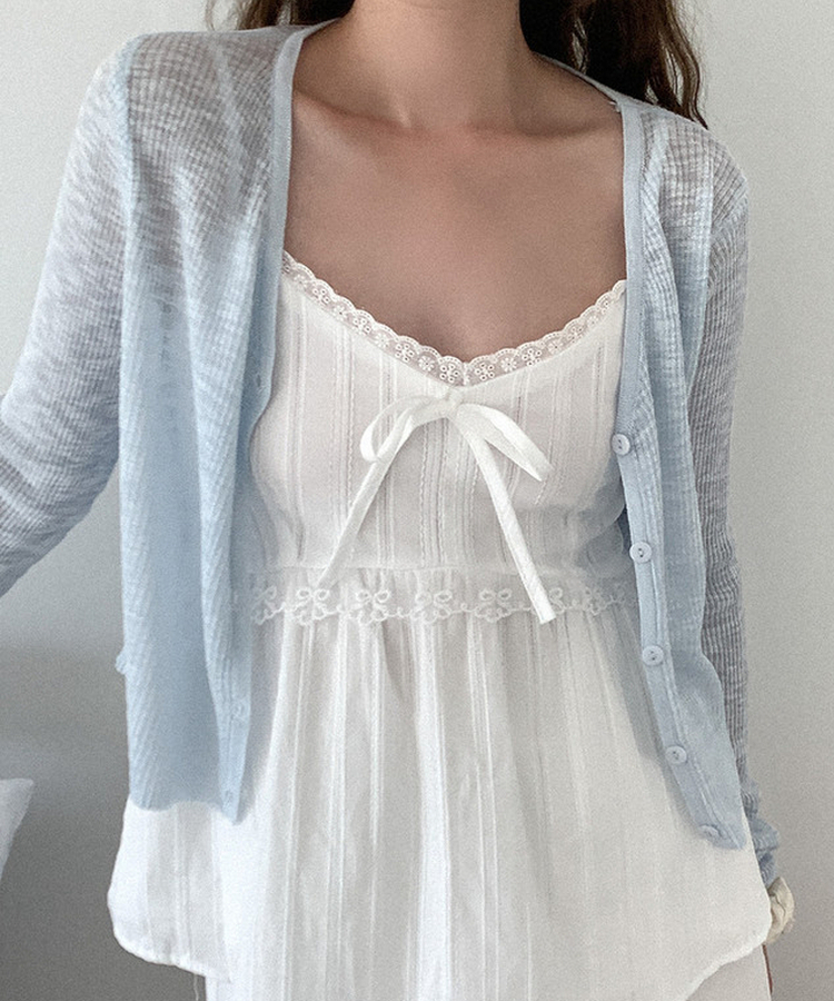 リブVネックニットカーディガン SKY BLUE