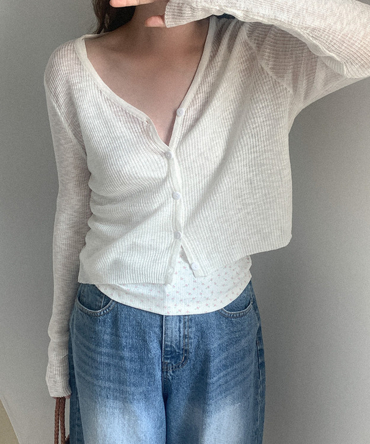 リブVネックニットカーディガン WHITE