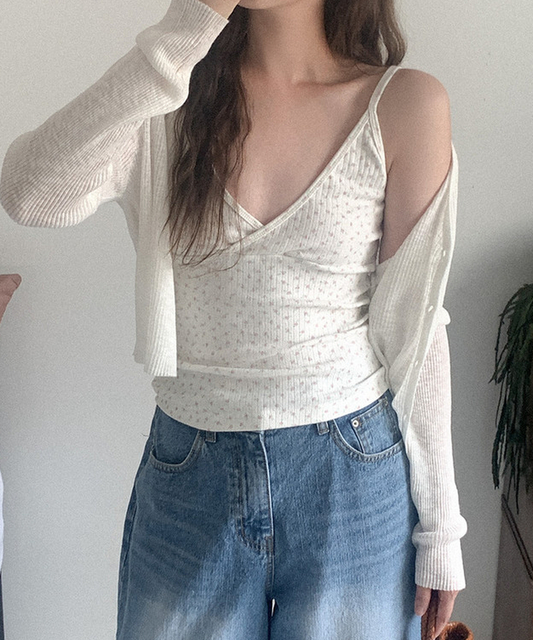 フラワーコットンノースリーブ WHITE