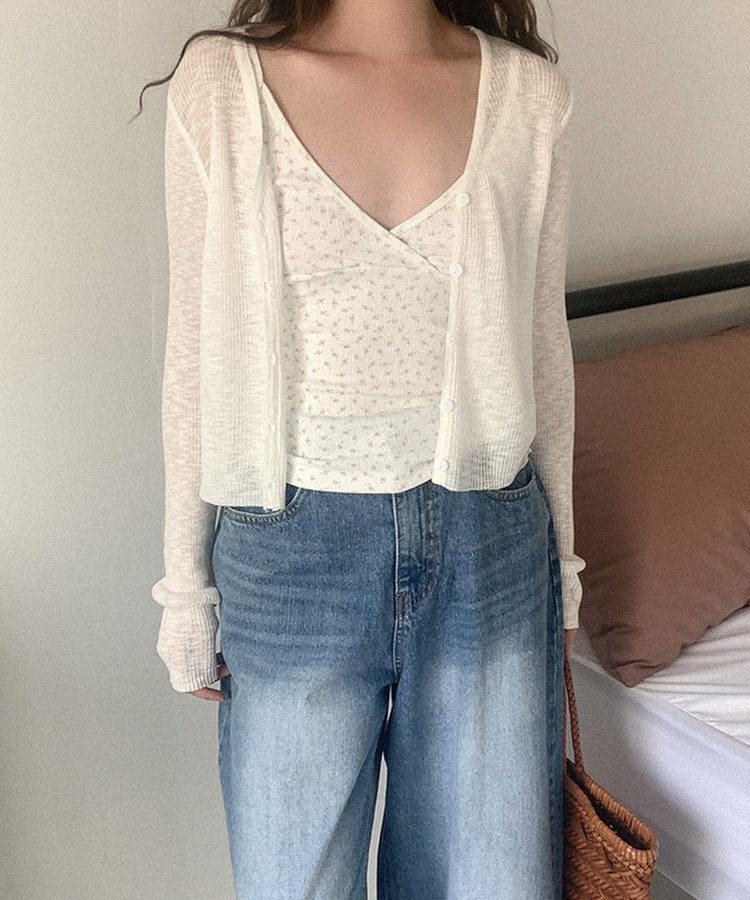 フラワーコットンノースリーブ WHITE