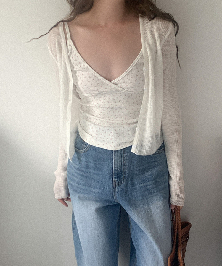 フラワーコットンノースリーブ WHITE