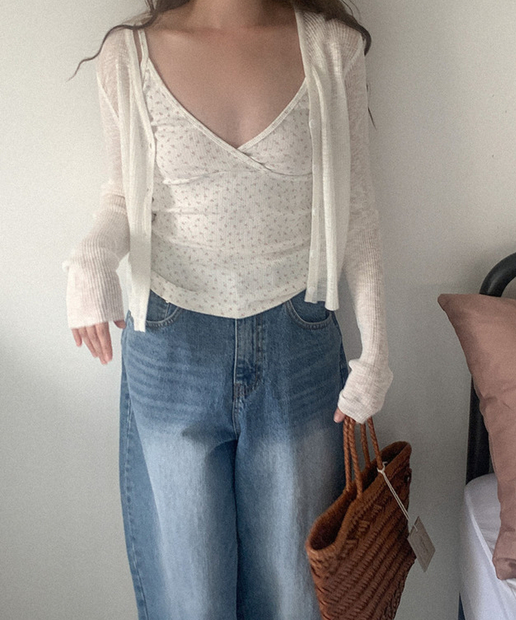 フラワーコットンノースリーブ WHITE