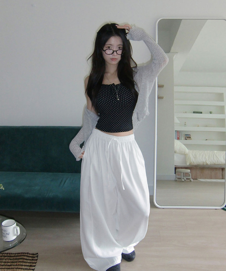 【丈別】リネンバミューダバンディングワイドパンツ WHITE
