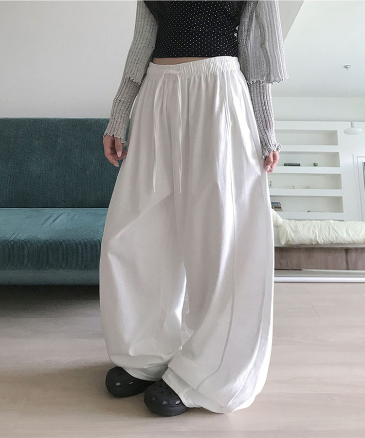 【丈別】リネンバミューダバンディングワイドパンツ WHITE