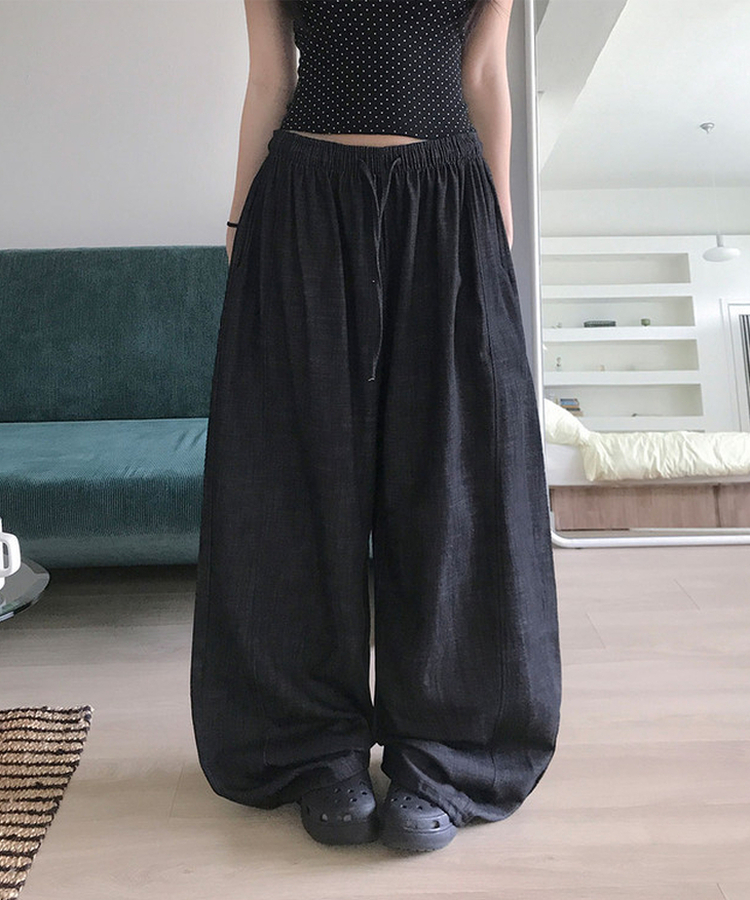 【丈別】リネンバミューダバンディングワイドパンツ DEEP DENIM