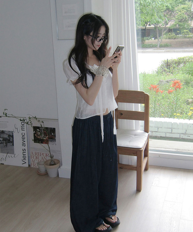【丈別】リネンバミューダバンディングワイドパンツ BLACK DENIM