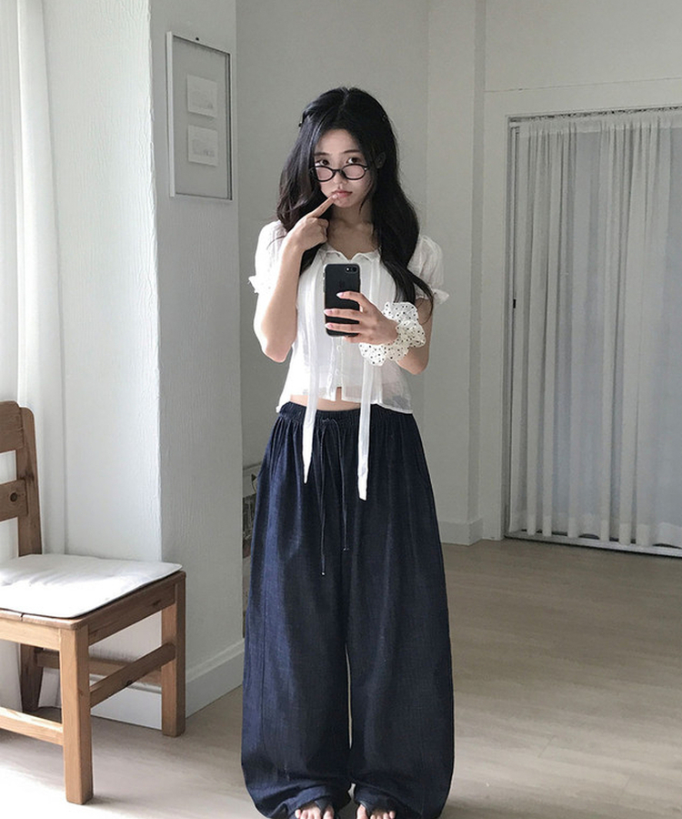 【丈別】リネンバミューダバンディングワイドパンツ BLACK DENIM