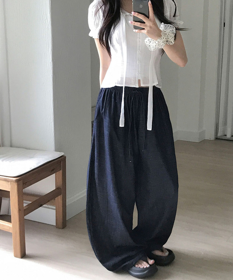 【丈別】リネンバミューダバンディングワイドパンツ BLACK DENIM