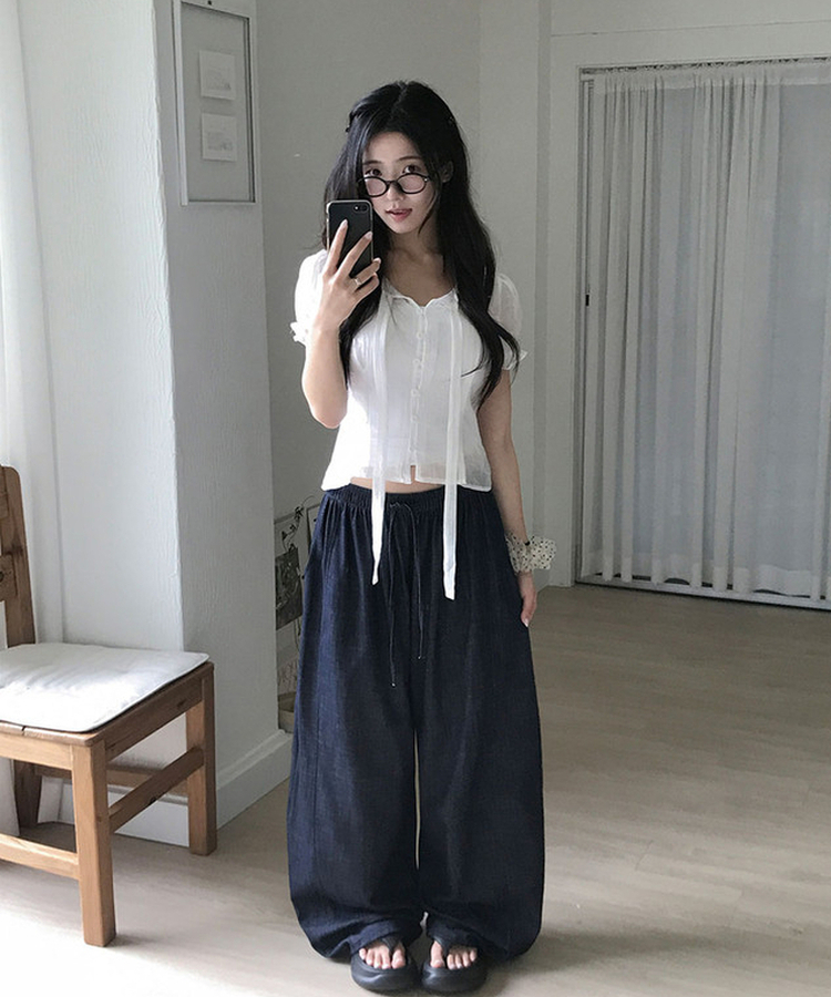 【丈別】リネンバミューダバンディングワイドパンツ BLACK DENIM