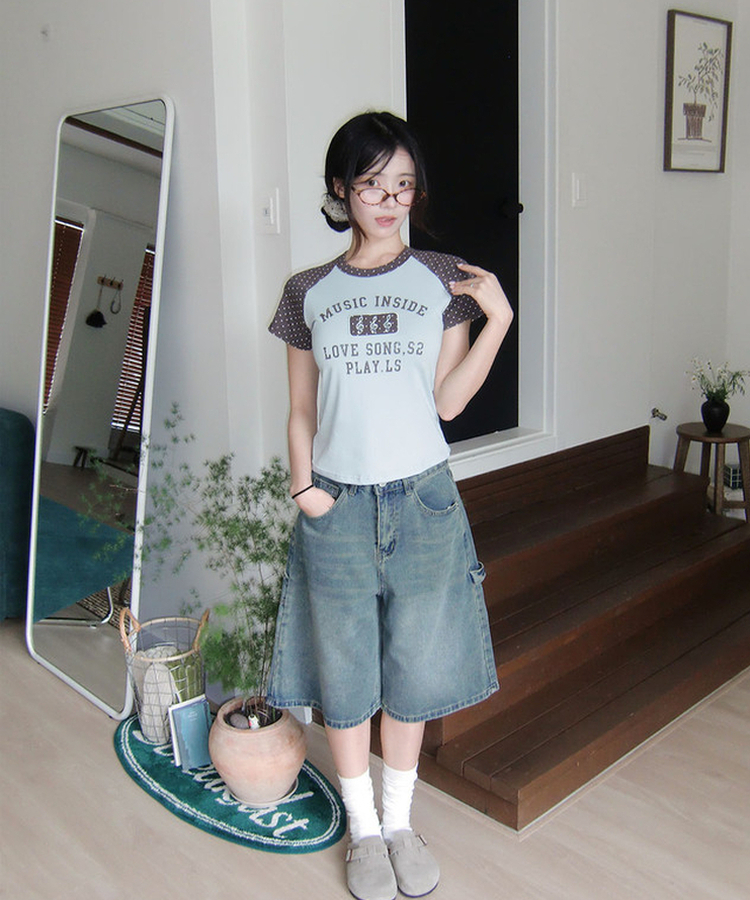 쿠니 카펜터 워싱 데님 버뮤다 팬츠 진청