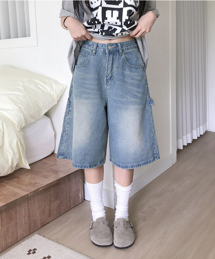 쿠니 카펜터 워싱 데님 버뮤다 팬츠 연청