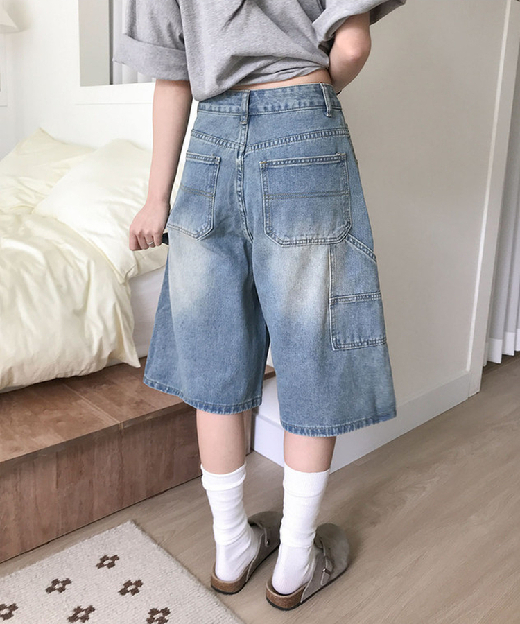 쿠니 카펜터 워싱 데님 버뮤다 팬츠 연청