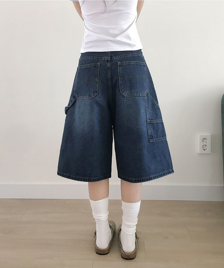 쿠니 카펜터 워싱 데님 버뮤다 팬츠 중청