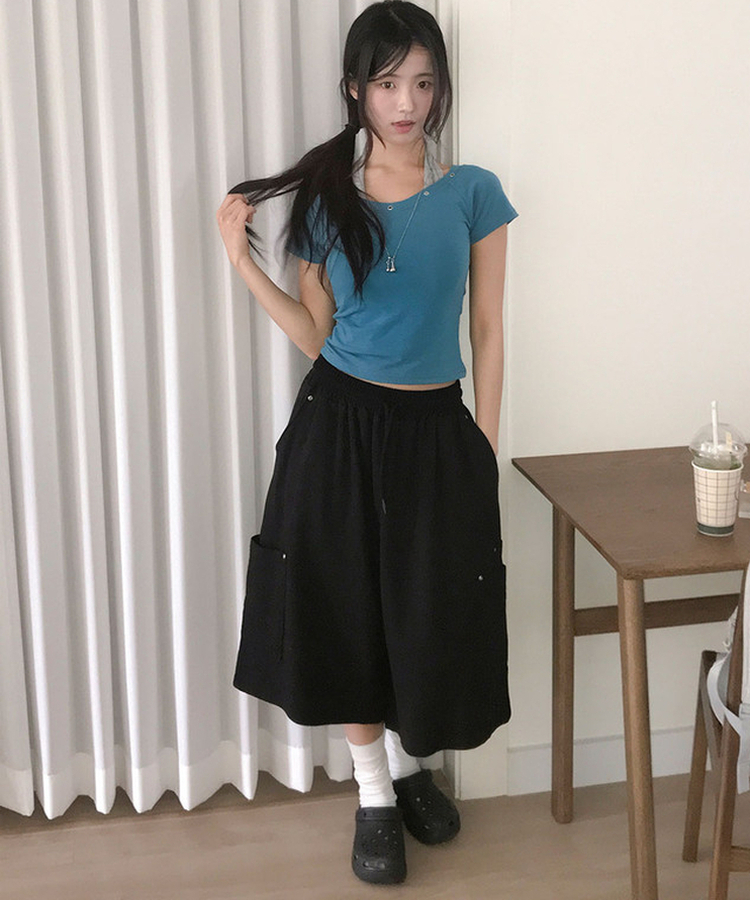 カーゴポケット6分丈バミューダパンツ BLACK