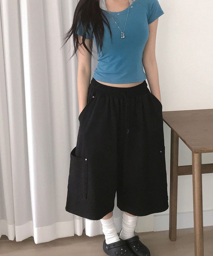 カーゴポケット6分丈バミューダパンツ BLACK