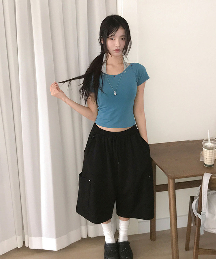 カーゴポケット6分丈バミューダパンツ BLACK