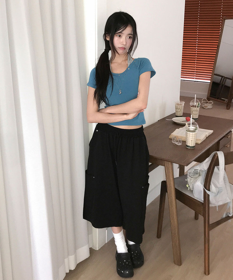 カーゴポケット6分丈バミューダパンツ BLACK