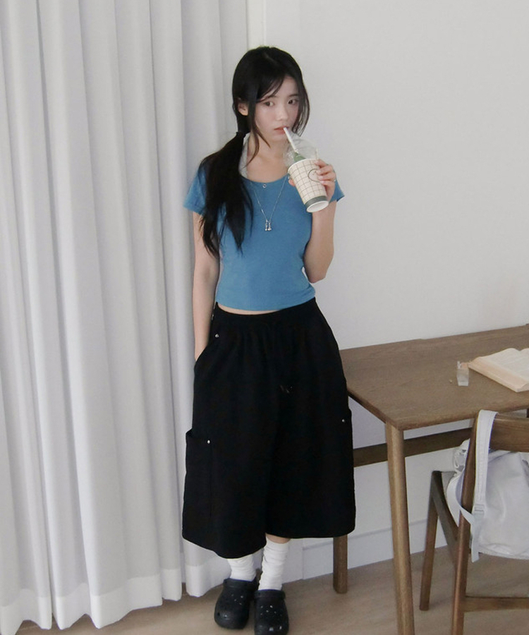 カーゴポケット6分丈バミューダパンツ BLACK