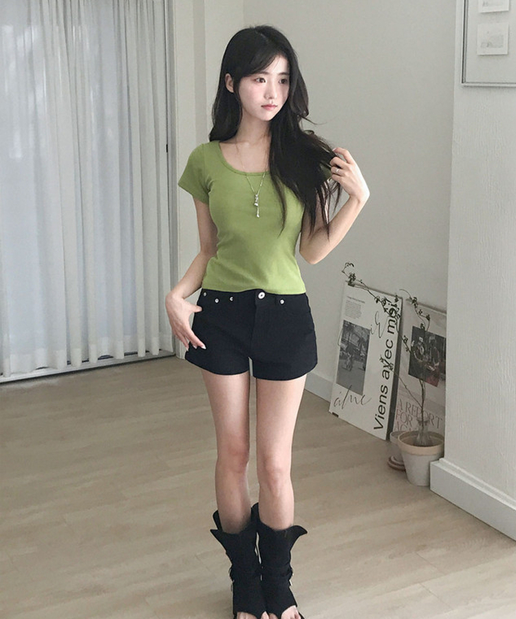 クロススタッズコットンショートパンツ BLACK