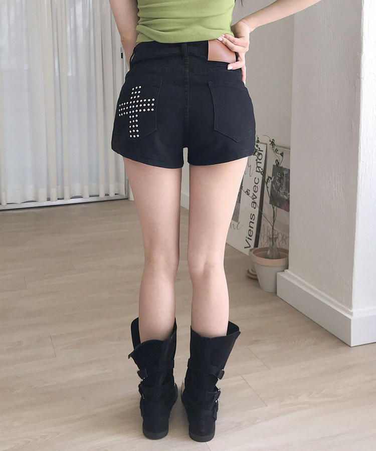 クロススタッズコットンショートパンツ BLACK