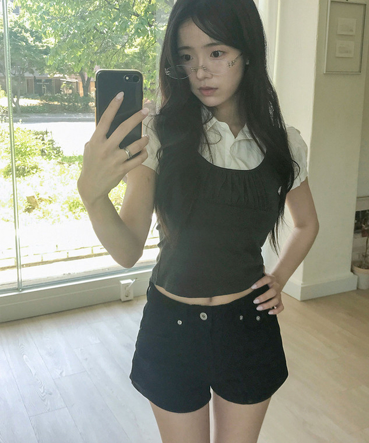 クロススタッズコットンショートパンツ BLACK
