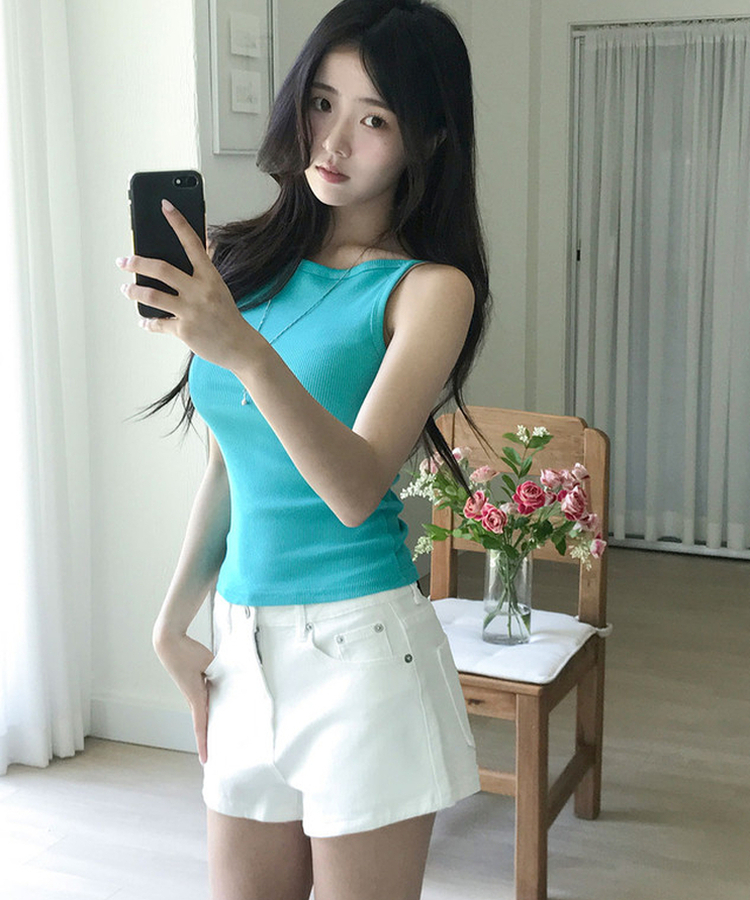 버딘 스퀘어넥 골지 슬림핏 나시 슬리브리스 민트