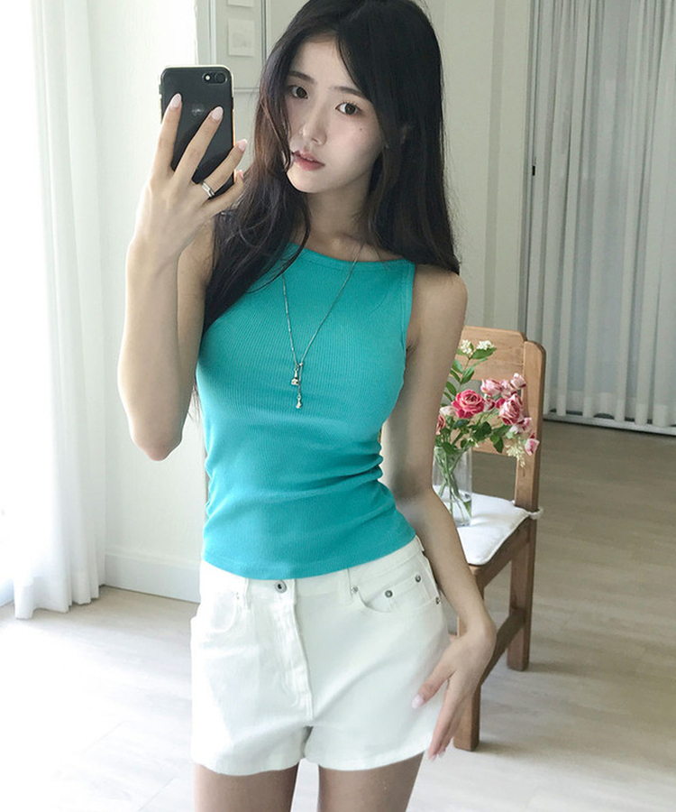 버딘 스퀘어넥 골지 슬림핏 나시 슬리브리스 민트