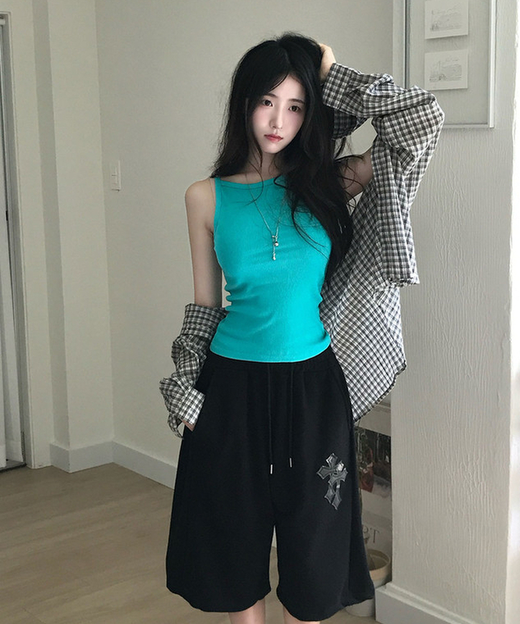 버딘 스퀘어넥 골지 슬림핏 나시 슬리브리스 민트